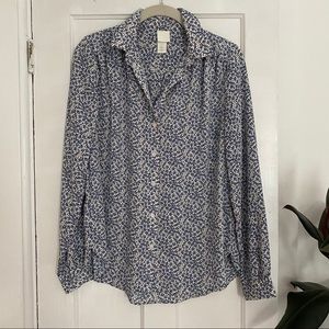 H&M Blue & White Pattern Button Down Blouse Size 2